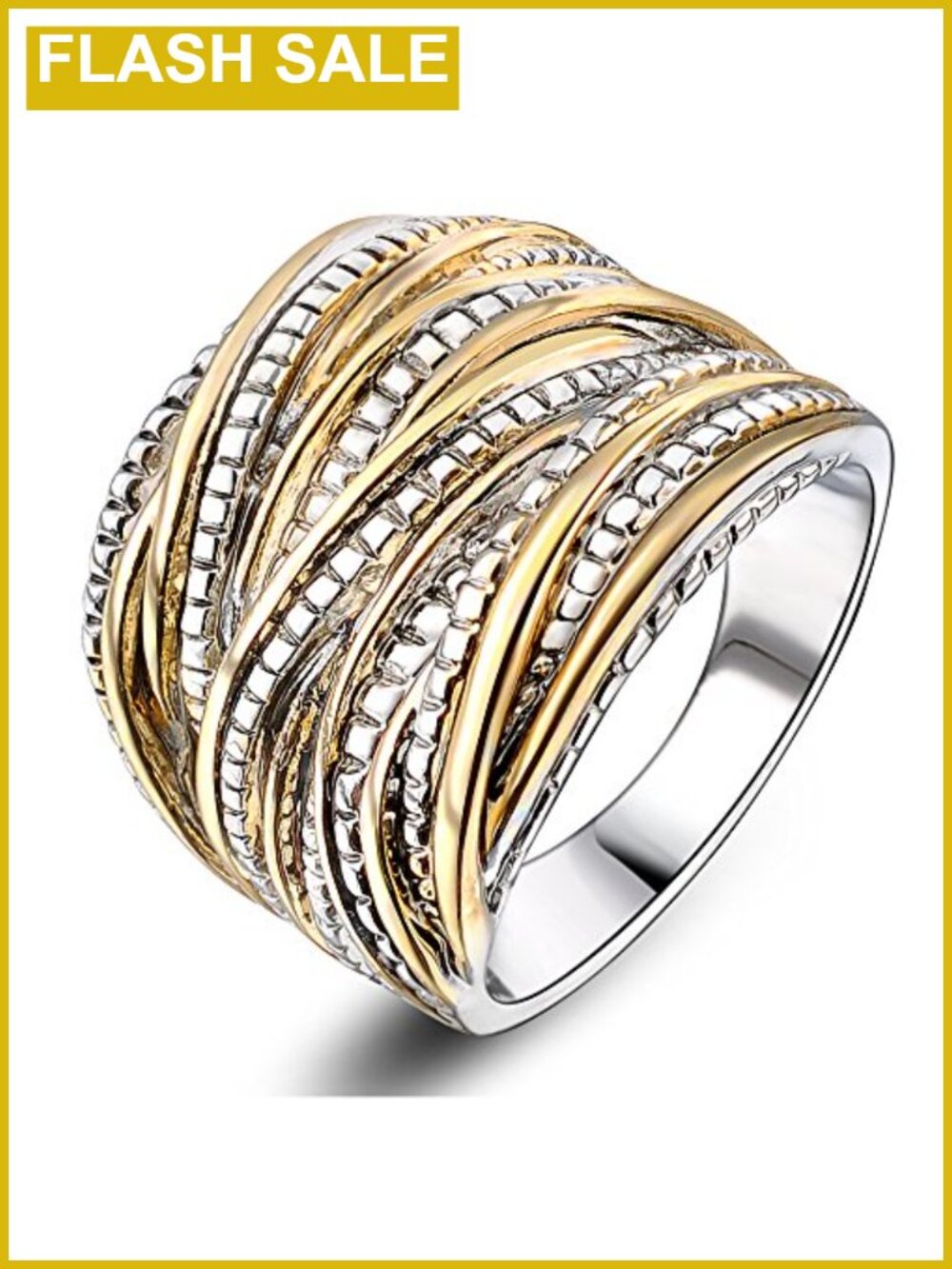 Statement Ring Intertwined Crossover Wide Band Thumb Ring Copper 14K Gold Plated